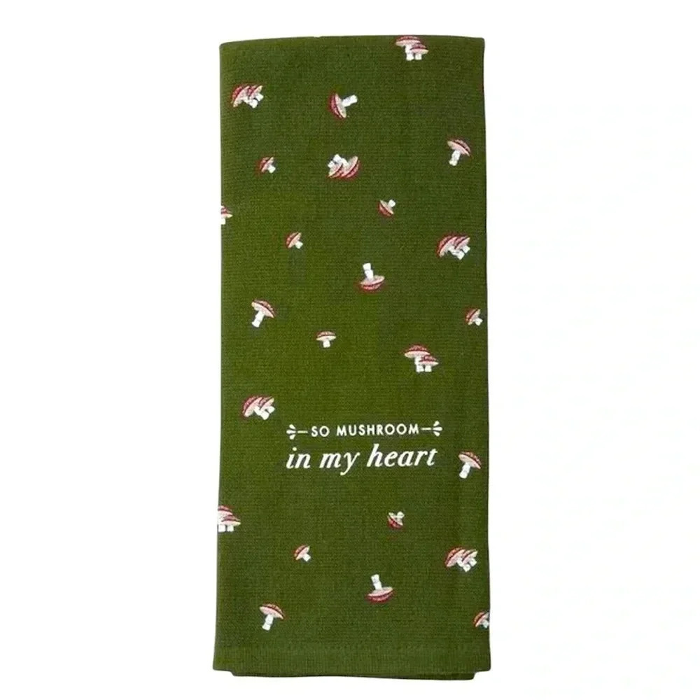 Spring Dark Green Mushrooms in My Heart Towel